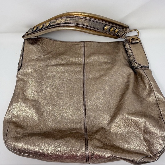 Ellen Tracy slouchy hobo Gold Metallic Shoulder Bag 100% genuine leather - Picture 7 of 16